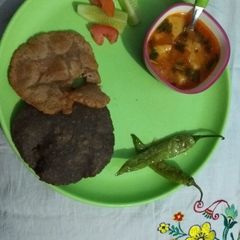 A picture of Kuutu and singhare ke aate ki puri.
