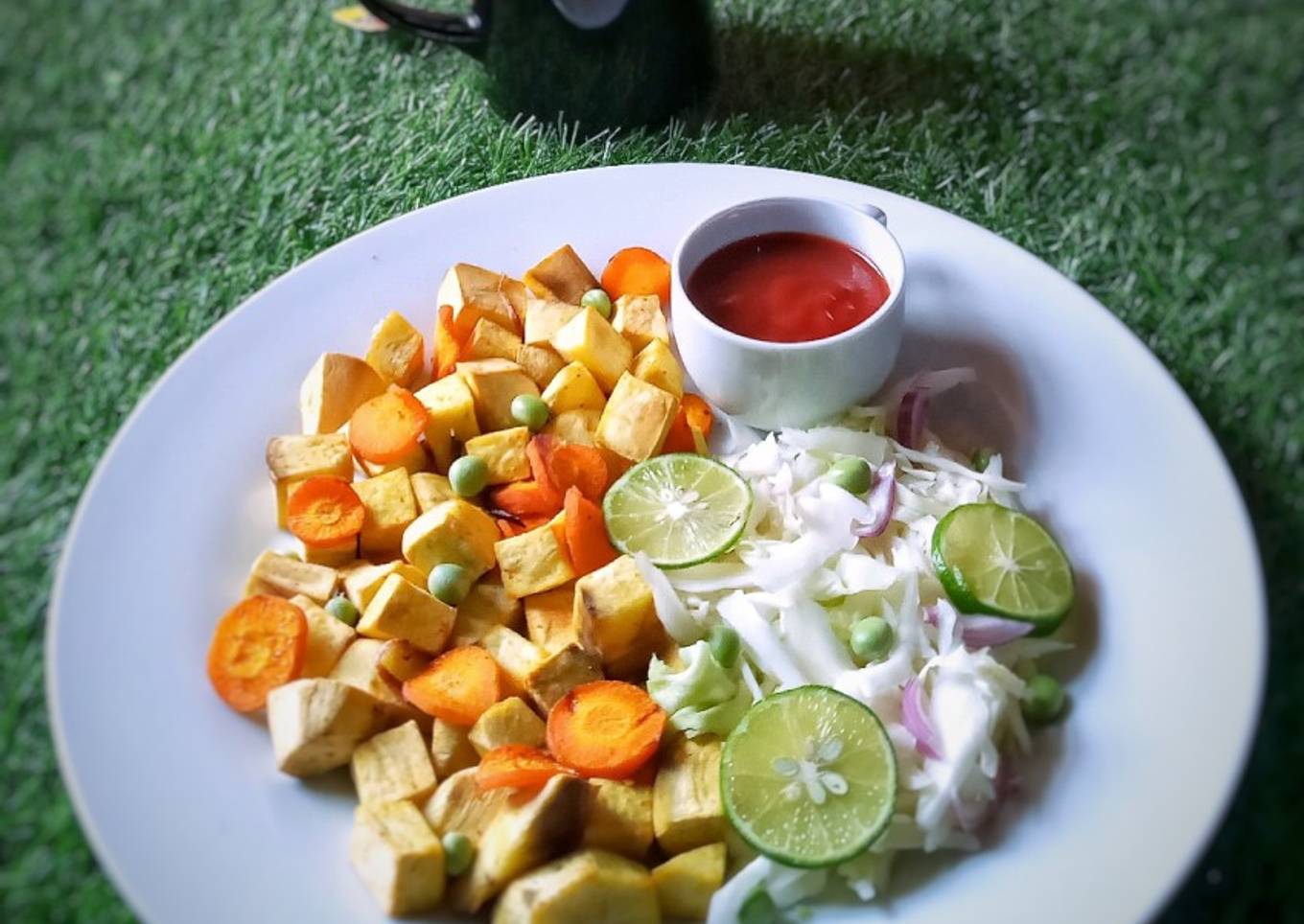 Recipe of Quick Roasted sweet potato and carrot with side salad