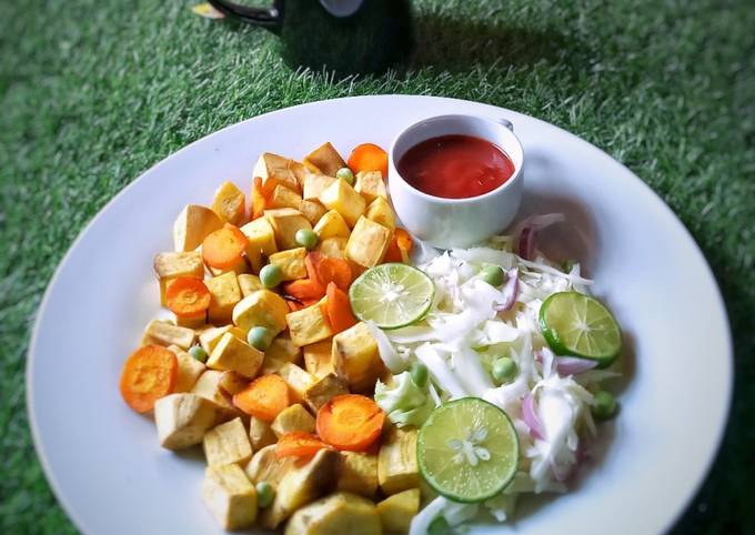 Roasted sweet potato and carrot with side salad