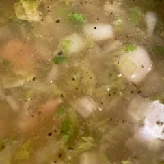 A picture of Cabbage and shrimp soup.