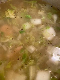 A picture of Cabbage and shrimp soup.