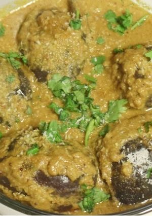 A picture of Bharwa Baigan (Stuffed eggplant).