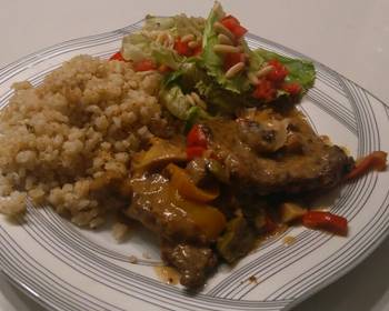 New Recipe Beef picatta with brown rice and quinoa and a side salad Savory Delicious