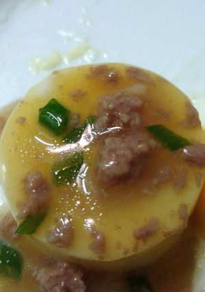 Hình của món Món cho bé_Đậu hũ hấp trứng cút sốt dầu hào.