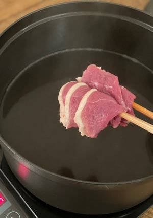 A picture of 🇯🇵 Duck hot pot in Japanese broth, Kamo-nabe.