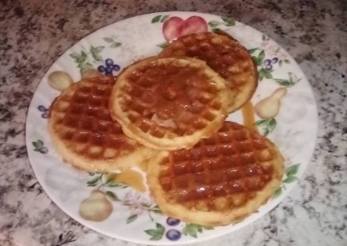 My cinnamon waffles with caramel syrup