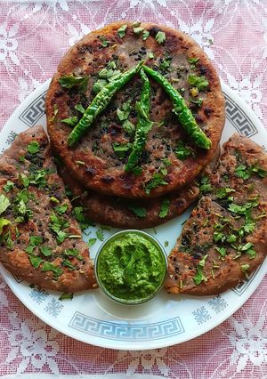 A picture of Potato Peas Stuffed Jowar Flour Paratha. Smart, Spicy And Super.