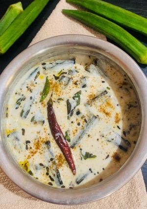 A picture of Dahi Vendi (Okra in curd).