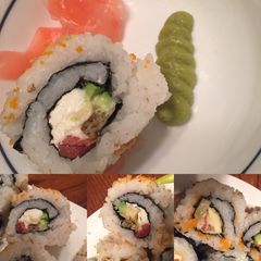A picture of Smoked Salmon and shrimp cream cheese Sushi.