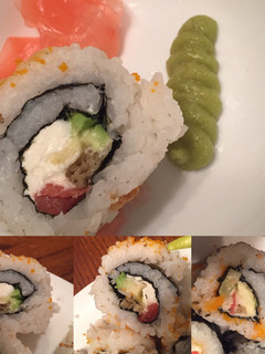 A picture of Smoked Salmon and shrimp cream cheese Sushi.