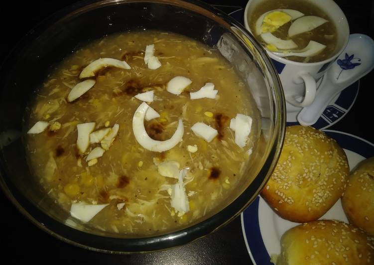 Chicken corn soup with chicken buns