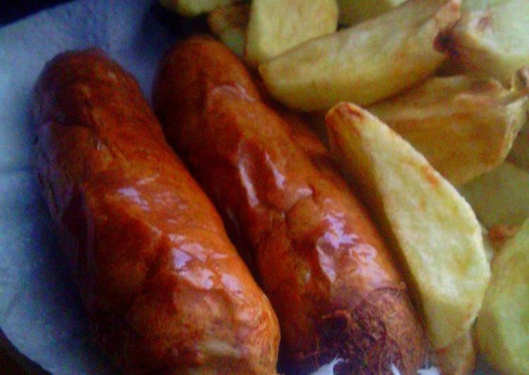 Recipe: Delightful Homemade Sausage and Black Pepper Potato Wedges