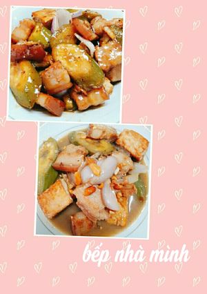 Hình của món Thịt ba rọi kho chuối xanh tàu hủ.