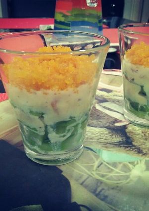A picture of Tri colour fruit parfait.