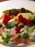 Ceviche de pescado y cerveza michelada con clamato 
