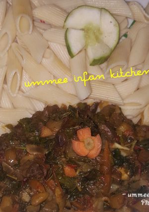 A picture of Macaroni wif veggies n potato soup.