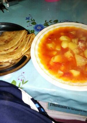 A picture of Potato stew and chapati for one.