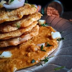 Red lentil fritters curry (masoor dal bade ki sabzi) A picture of Red lentil fritters curry (masoor dal bade ki sabzi).