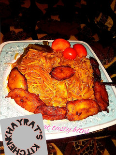 A picture of Brown spaghetti recipe# team Katsina.