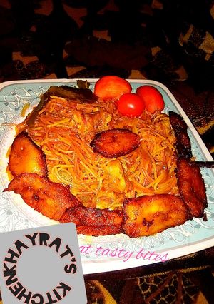 A picture of Brown spaghetti recipe# team Katsina.
