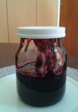 Una foto de Mermelada de arándanos express en microondas