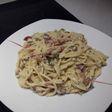 Espaguetis a la carbonara con verduras