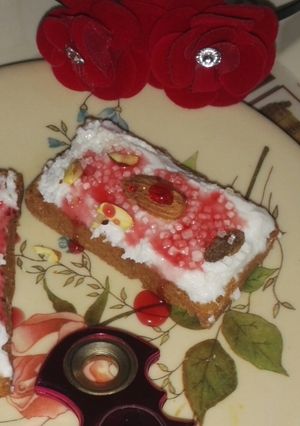 A picture of Roohafza twist on toast.