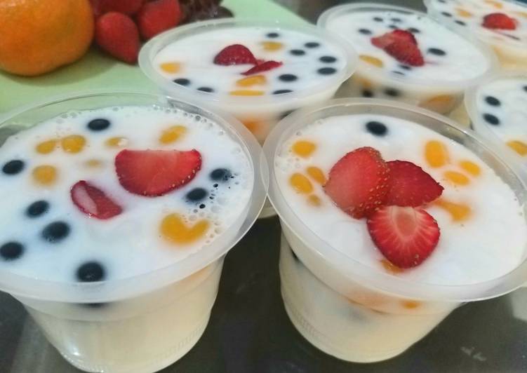 Resep #JelajahResepSehat - Puding Susu + aneka buah, Gampang Banget