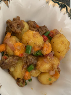 A picture of Breakfast inspo | potatoes and beef.