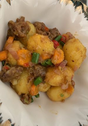 A picture of Breakfast inspo | potatoes and beef.