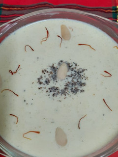 A picture of Broken Rice Phirni with Almond Paste.
