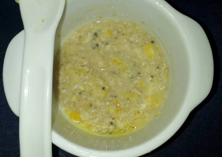 Bagaimana Membuat MPASI 6m day12 Oat+jagung+evoo+chiaa, Lezat