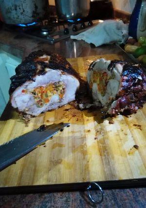 Una foto de Pernil relleno agridulce