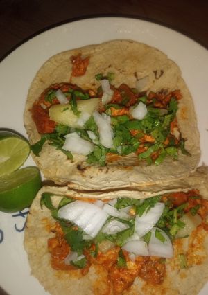 A picture of Chicken Tacos Al Pastor Style.