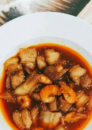Hình của món Tôm đất rang thịt.