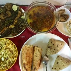 A picture of Tadka Yellow Moong Dal,Mixed Tawa Fry Sabji &Veg Pulao.