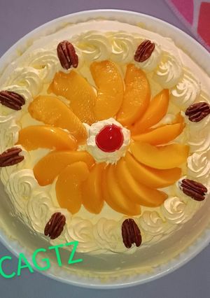 A picture of Peach and Walnut Tres Leches Cake.