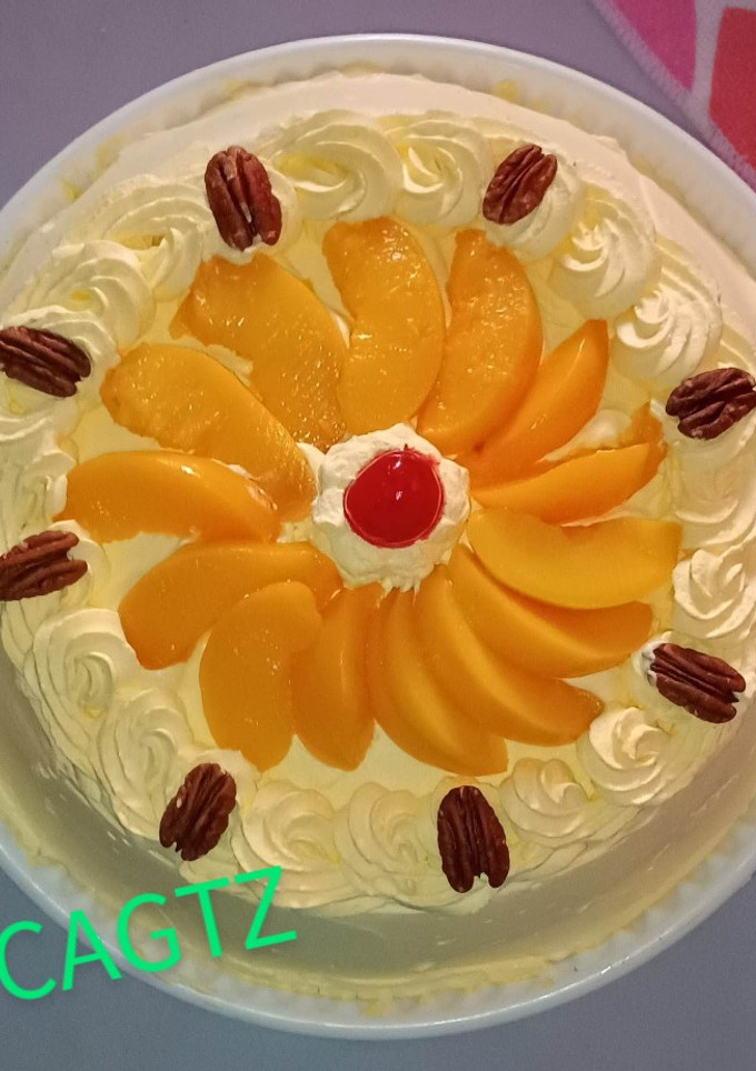 Una foto de Pastel tres leches Durazno y Nuez