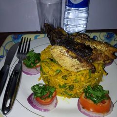 A picture of Abacha and smoked fish.
