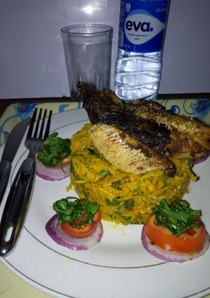A picture of Abacha and smoked fish.