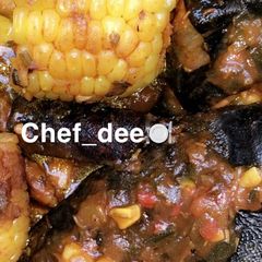 A picture of Corn and fish soup.