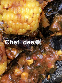 A picture of Corn and fish soup.