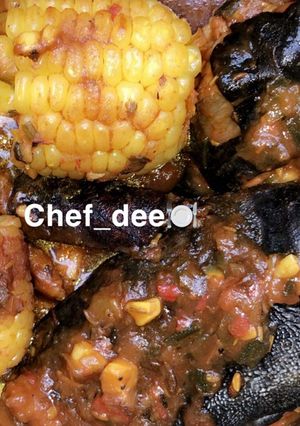 A picture of Corn and fish soup.