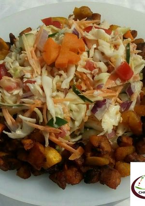 A picture of Coleslaw with FRIED diced plantain.