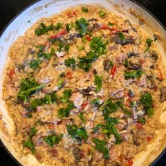 Use-up Gammon, Chestnut Mushroom & Mascarpone Risotto A picture of Use-up Gammon, Chestnut Mushroom & Mascarpone Risotto.