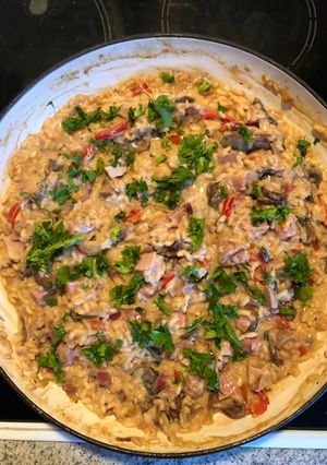 A picture of Use-up Gammon, Chestnut Mushroom & Mascarpone Risotto.