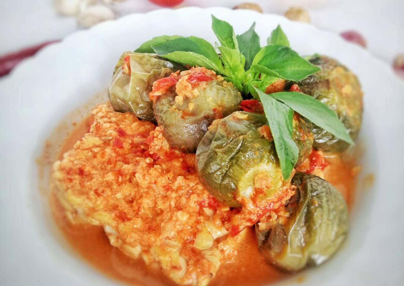 Pecel terong tempe