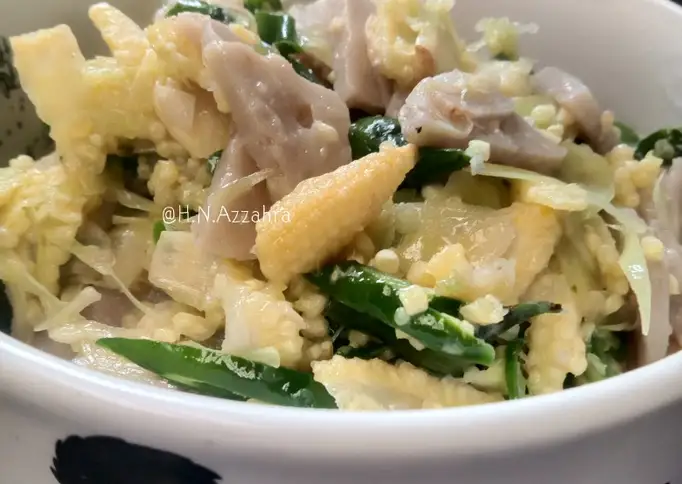 Tumis putren,bakso,cabe hijau(jagung muda)