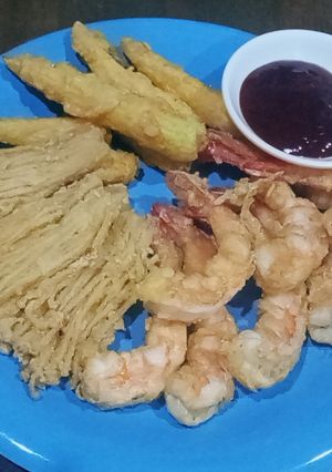 รูปของ กุ้ง,ข้าวโพดอ่อน,เห็ดเข็มทอง,ชุบแป้งทอด,ซอสทงคัตสึ - คีโต