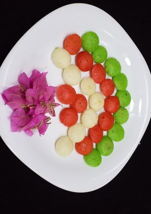 A picture of Mini tri colour idli.